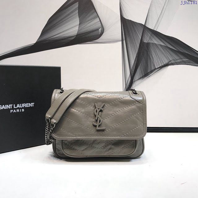 YSL爆款女士包包 聖羅蘭經典款Niki油蠟抓皺牛皮小號郵差包 YSL肩背斜挎包 533037  jjh1181