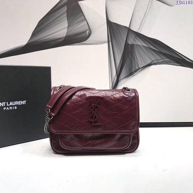 YSL爆款女士包包 聖羅蘭經典款Niki油蠟抓皺牛皮小號郵差包 YSL肩背斜挎包 533037  jjh1183