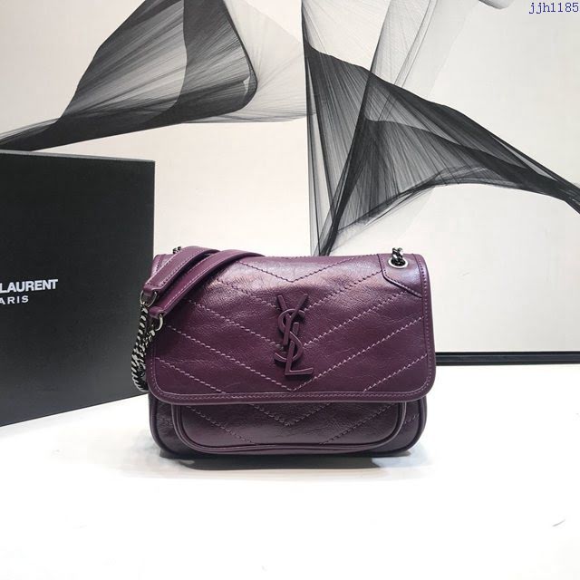 YSL爆款女士包包 聖羅蘭經典款Niki油蠟抓皺牛皮小號郵差包 YSL肩背斜挎包 533037  jjh1185