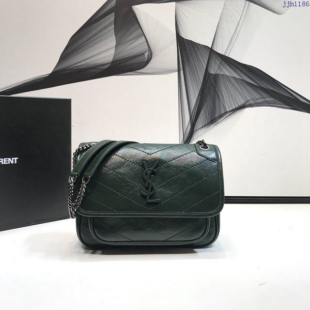 YSL爆款女士包包 聖羅蘭經典款Niki油蠟抓皺牛皮小號郵差包 YSL肩背斜挎包 533037  jjh1186