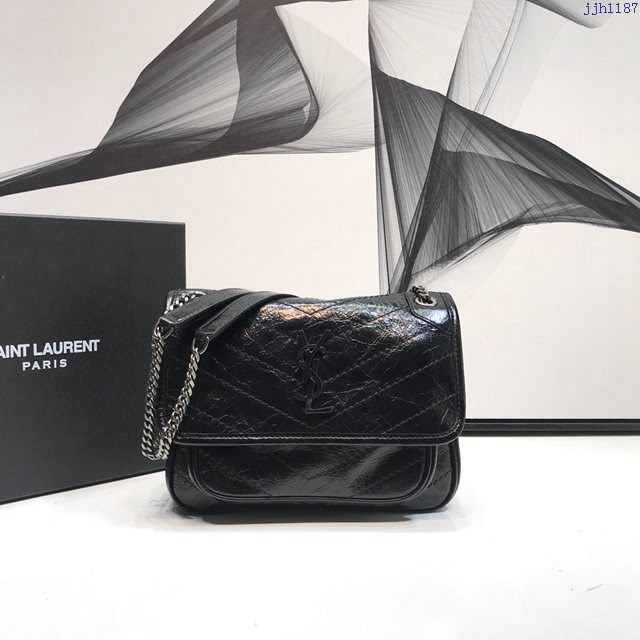 YSL爆款女士包包 聖羅蘭經典款Niki油蠟抓皺牛皮小號郵差包 YSL肩背斜挎包 533037  jjh1187
