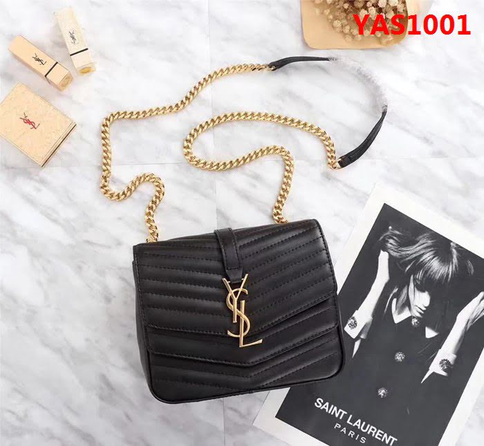 YSL聖羅蘭 雙蓋頭 最新原版羊紋皮鏈條單肩斜挎包 YAS1001