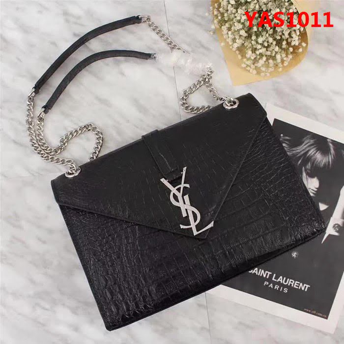 YSL聖羅蘭 經典款 互扣式金屬YSL標誌 平紋原版皮肩背包 26589 YAS1011