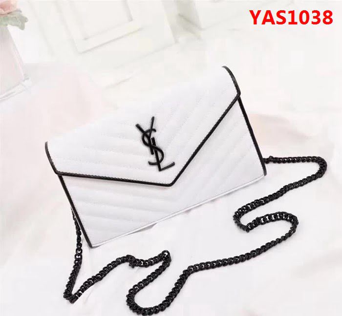 YSL聖羅蘭 黑白配魚子醬牛皮V紋刺繡 鏈條包 26813 YAS1038