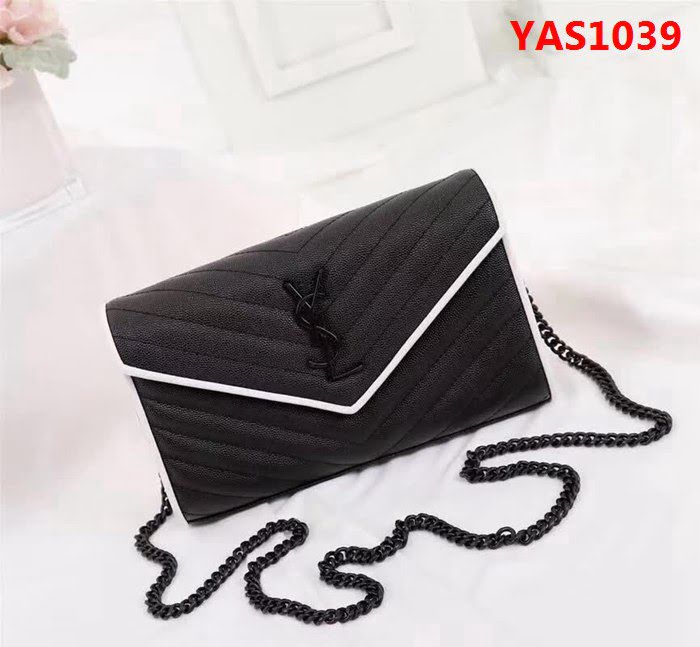 YSL聖羅蘭 黑白配魚子醬牛皮V紋刺繡 鏈條單肩斜挎包 26813 YAS1039