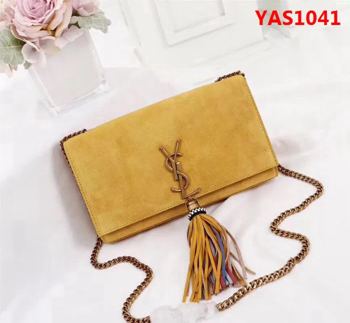 YSL聖羅蘭 最新同步新款 黃色原版牛皮鏈條單肩斜挎包 26827 YAS1041
