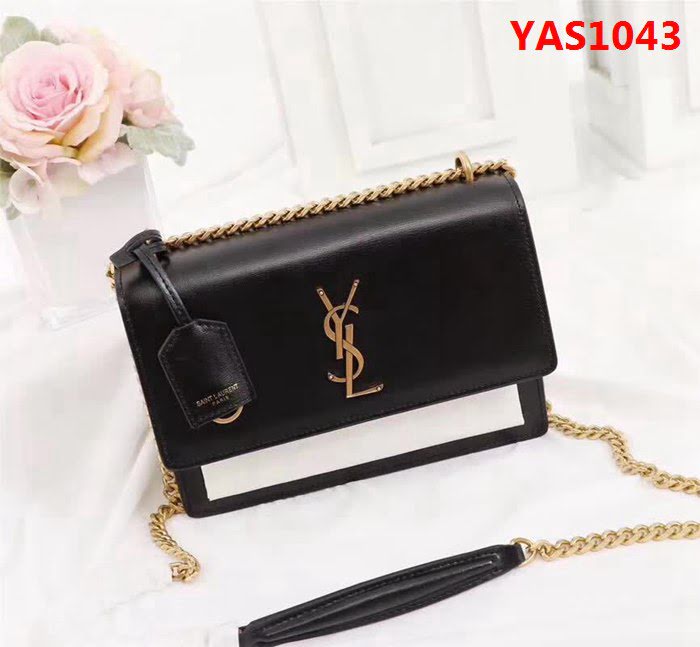 YSL聖羅蘭 高級定制 原單牛皮黑白配色牙籤紋鏈條包 442906 YAS1043