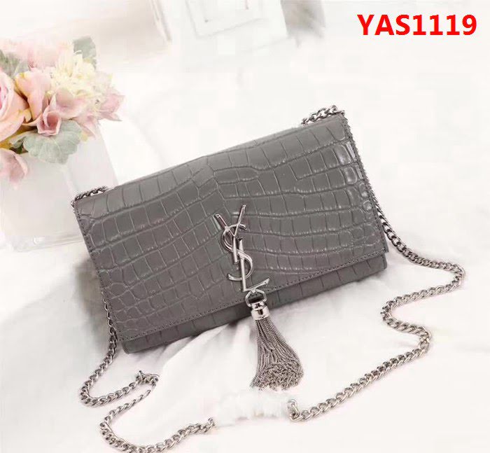 YSL聖羅蘭 經典銀扣 鱷魚紋牛皮 時尚流蘇包 311225 YAS1119