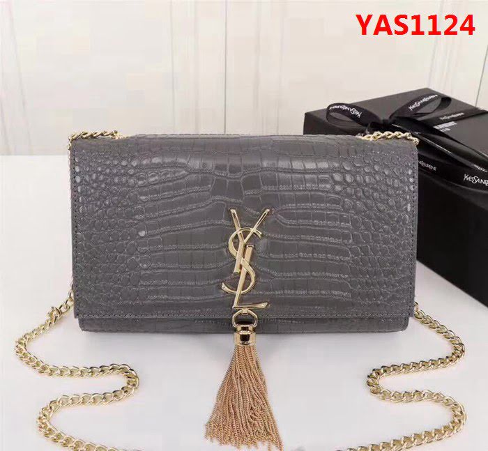 YSL聖羅蘭 經典金扣 鱷魚紋牛皮 時尚流蘇包 26700 YAS1124