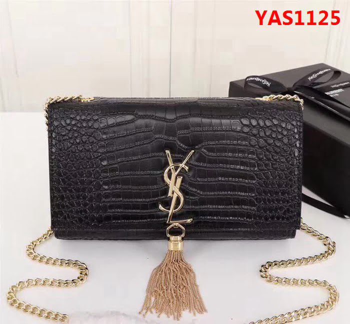 YSL聖羅蘭 經典金扣 鱷魚紋牛皮 時尚流蘇包 26700 YAS1125