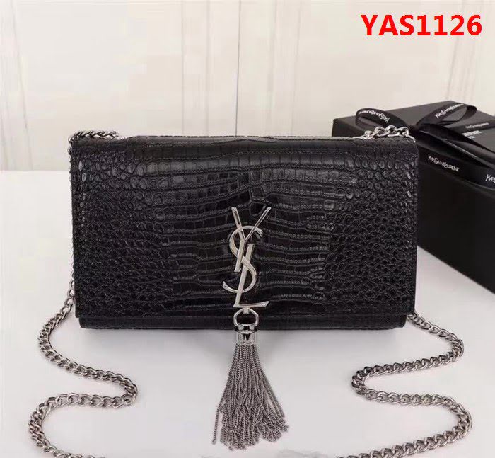 YSL聖羅蘭 經典銀扣 鱷魚紋牛皮 時尚流蘇包 26700 YAS1126