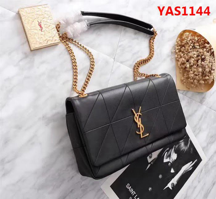 YSL聖羅蘭 新款 原版皮拼接黑色鏈條單肩斜挎包 26825 YAS1144
