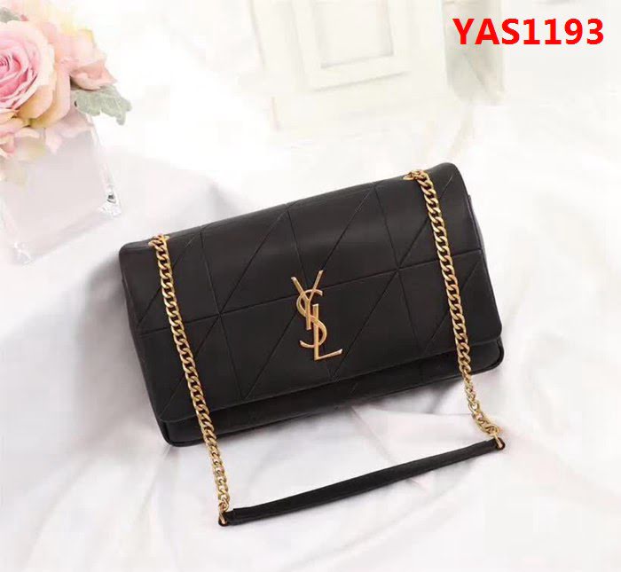 YSL聖羅蘭 新款 黑色原版皮拼接 鏈條單肩斜挎包 26826 YAS1193