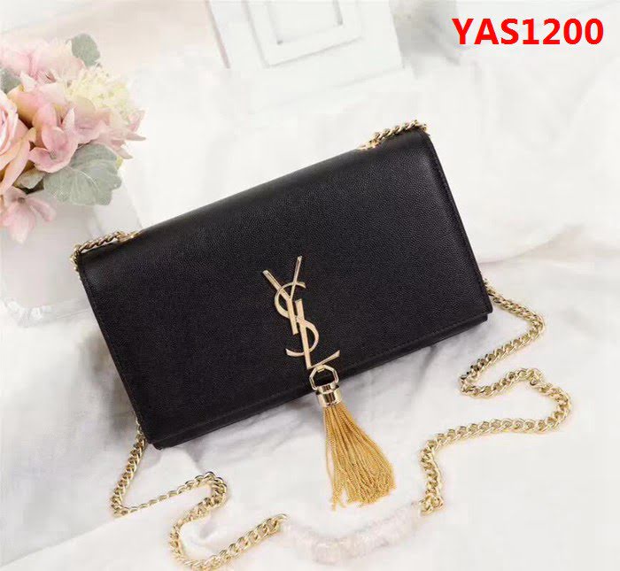 YSL聖羅蘭 原版魚子醬牛皮 翻蓋式 金色鏈條包 26702-1 YAS1200