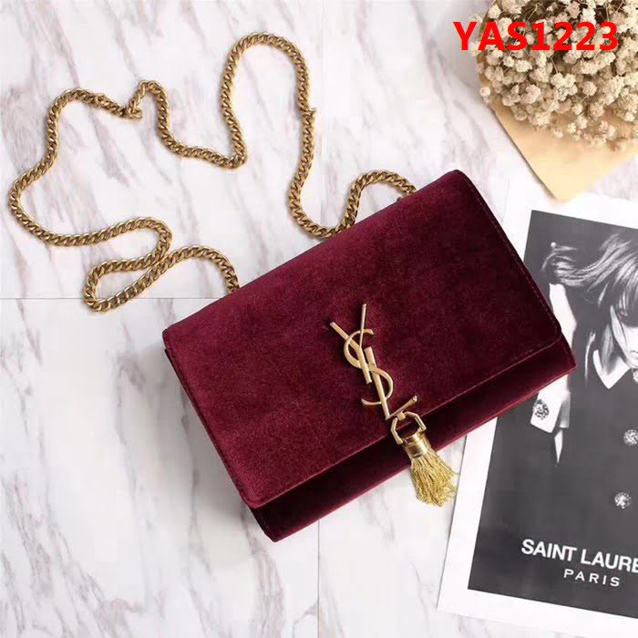 YSL聖羅蘭 最新款 天鵝絨 流蘇鏈條包 可當手包用 26820 YAS1223