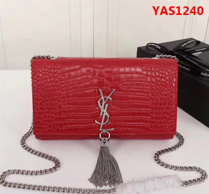 YSL聖羅蘭 鱷魚紋牛皮 時尚鏈條流蘇包 可單肩斜挎 26700 YAS1240
