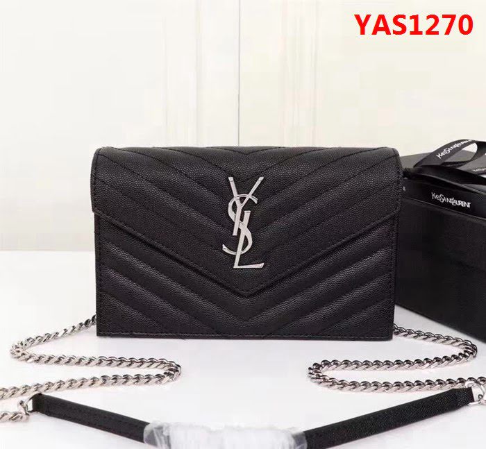 YSL聖羅蘭 專櫃最新V紋皮 金色五金扣 可拆卸鏈條 小挎包 27720 YAS1270