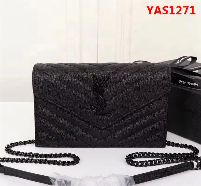 YSL聖羅蘭 專櫃最新V紋皮 金色五金扣 可拆卸鏈條 小挎包 27720 YAS1271
