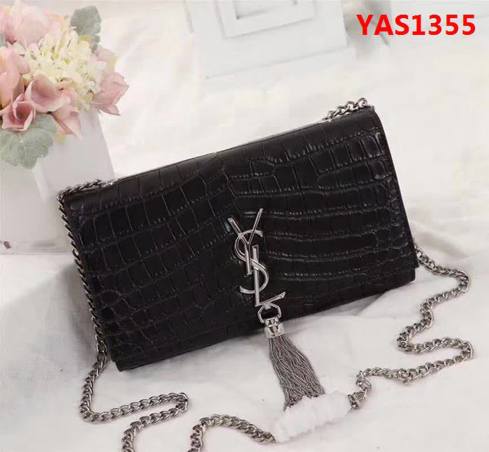 YSL聖羅蘭 經典銀扣 鱷魚紋牛皮 時尚流蘇包 311225 YAS1355