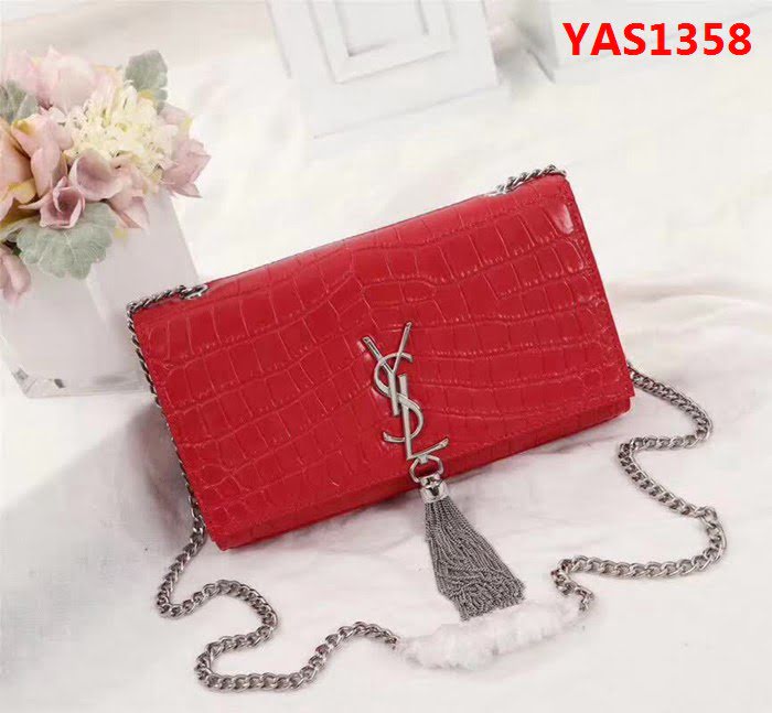 YSL聖羅蘭 經典銀扣 鱷魚紋牛皮 時尚流蘇包 311225 YAS1358