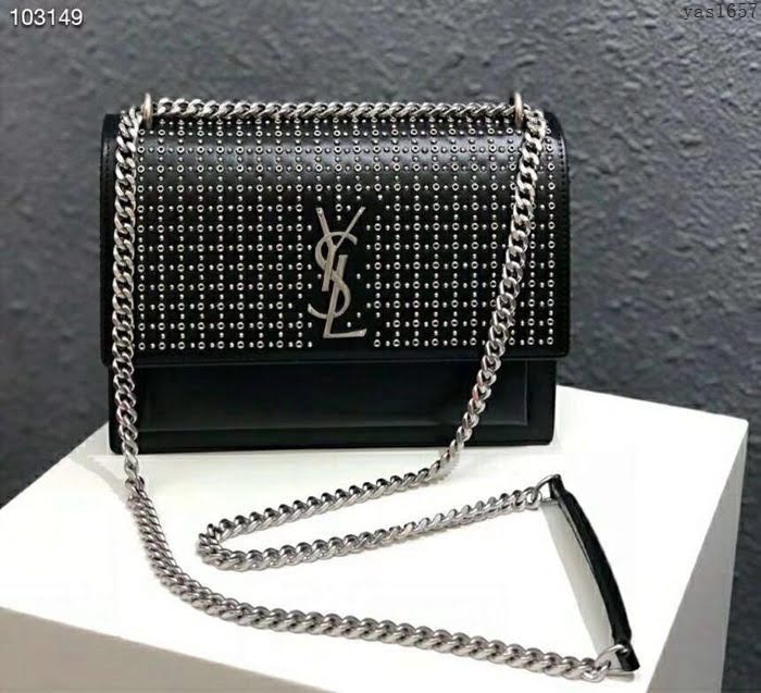 YSL女包 26606 釘釘包 最新款 打釘翻蓋手袋 聖羅蘭鏈條挎包  yas1657