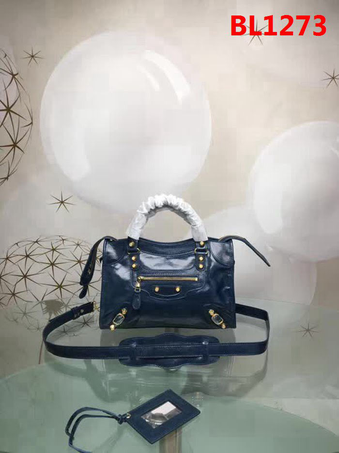 BALENCIAG巴黎世家 義大利進口原版油蠟頭層牛皮 香皮小銀釘 手提肩背斜挎包  BL1273