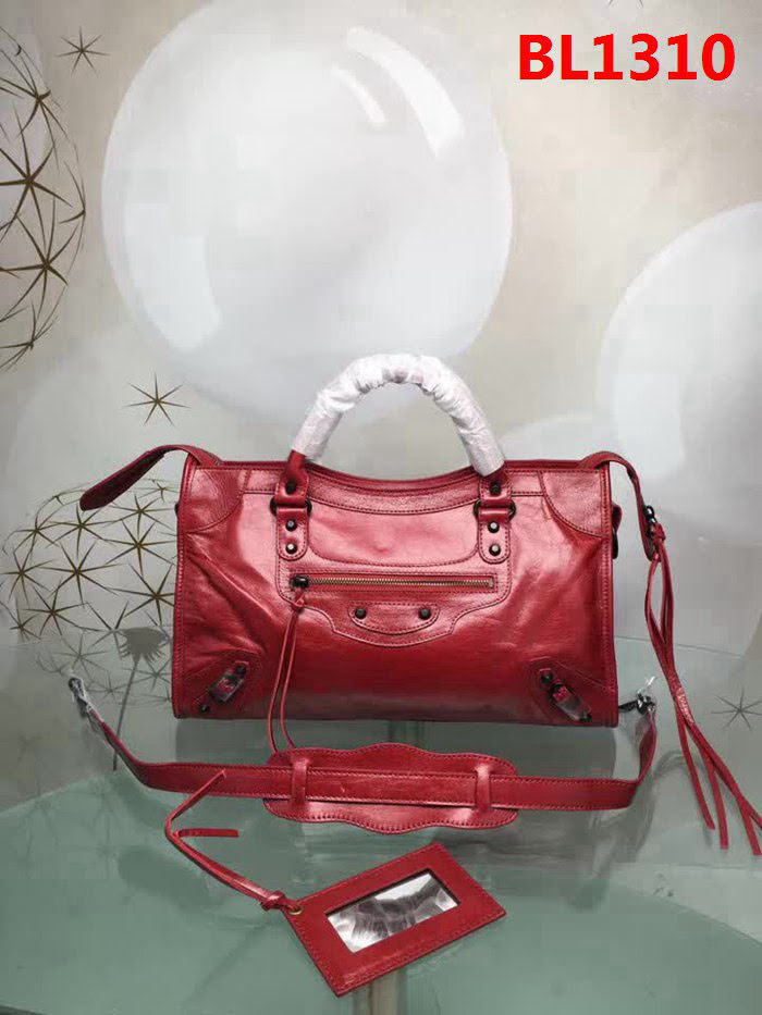 BALENCIAG巴黎世家 經典款 義大利進口原版油蠟頭層牛皮 古銅釘黑色 時尚百搭 手提肩背斜挎包  BL1310