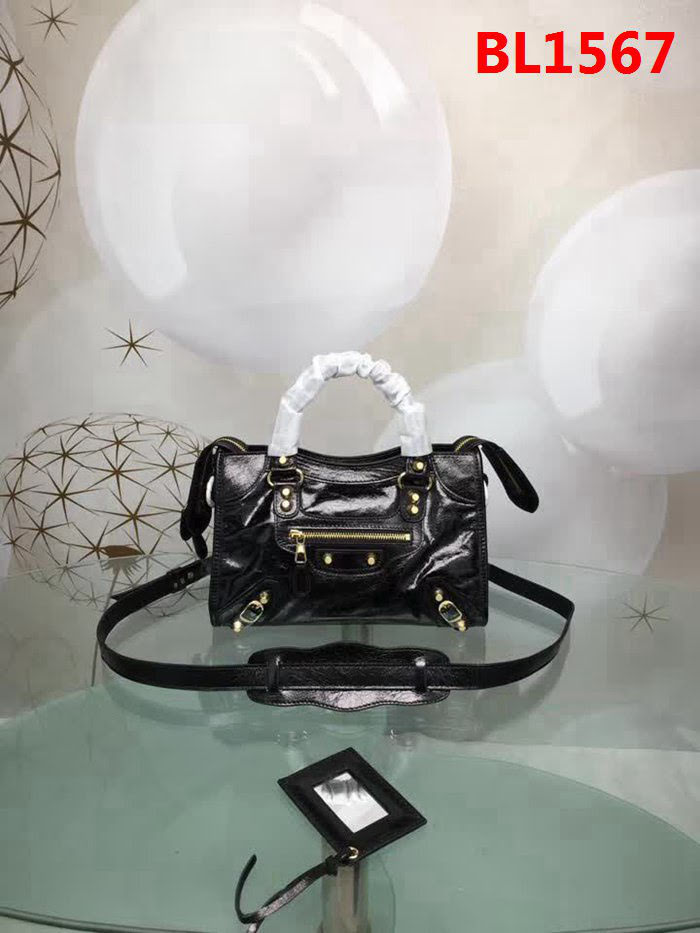 BALENCIAG巴黎世家 義大利進口 原版油蠟頭層牛皮 香皮小銀釘 時尚百搭 手提肩背斜挎包  BL1567
