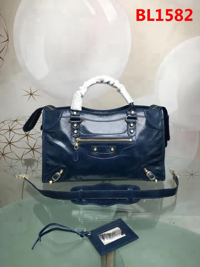 BALENCIAG巴黎世家 義大利進口 原版油蠟頭層牛皮 香皮小銀釘 時尚百搭 手提肩背斜挎包  BL1582