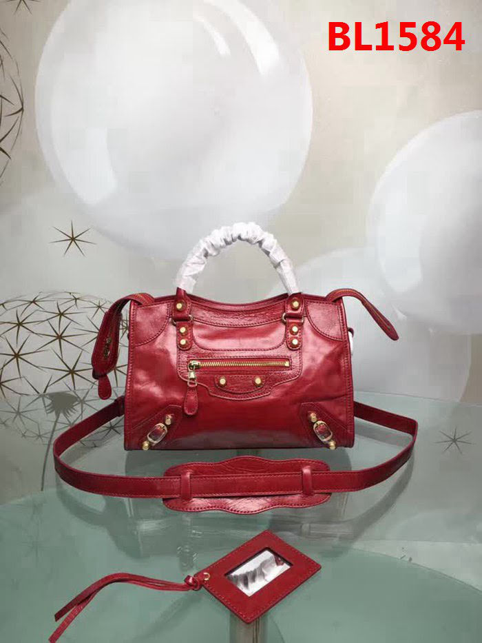 BALENCIAG巴黎世家 義大利進口 原版油蠟頭層牛皮 香皮小銀釘 時尚百搭 手提肩背斜挎包  BL1584