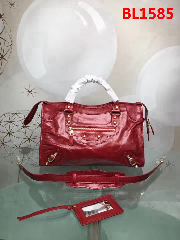 BALENCIAG巴黎世家 義大利進口 原版油蠟頭層牛皮 香皮小銀釘 時尚百搭 手提肩背斜挎包  BL1585