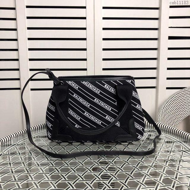 Balenciaga女包 巴黎世家最新款斜條紋字帆布包 Balenciaga斜條紋字新版一行字 小號手提包  csbl1183
