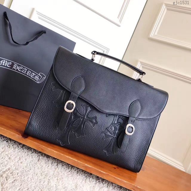 chrome hearts包 克羅心經典翻蓋手提包 純銀配飾 手工刺繡鑲皮十字架 克羅心手提公事包  gjc1531