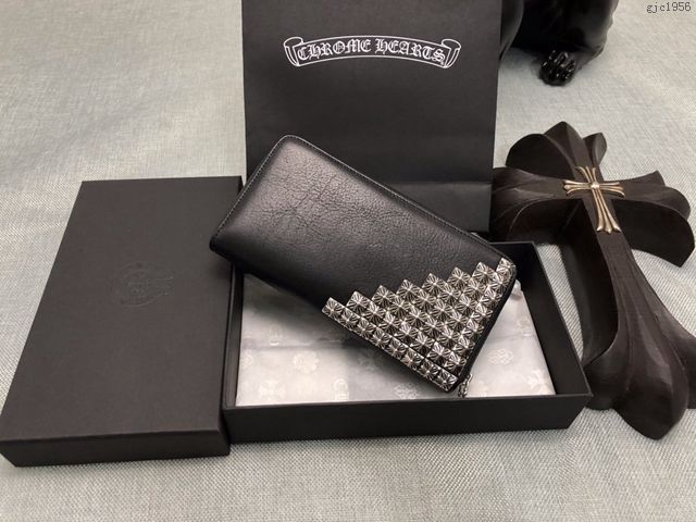 chrome hearts包 克羅心36釘錢包皮 摔紋牛皮 S925純銀 克羅心長錢夾 拉鏈錢包  gjc1956