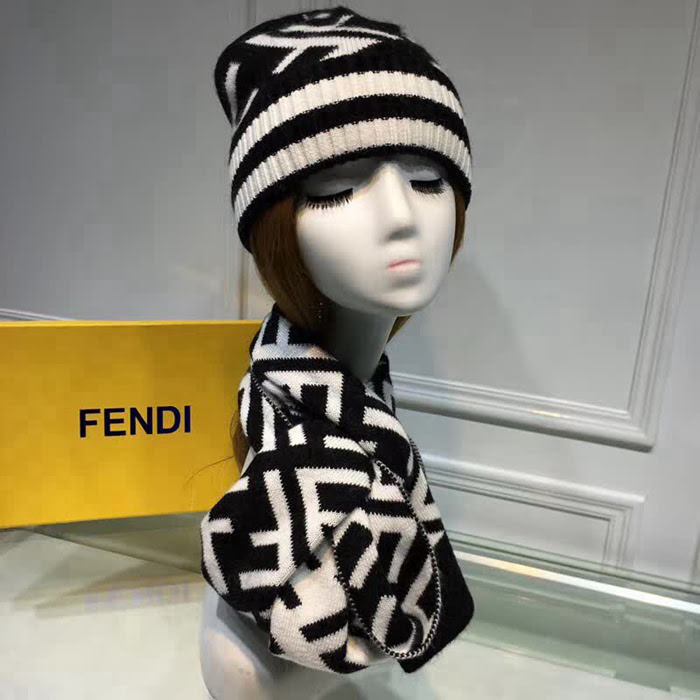 FENDI芬迪 原單 官網最新羊毛針織帽子圍巾套裝 男女同款 LLWJ6216