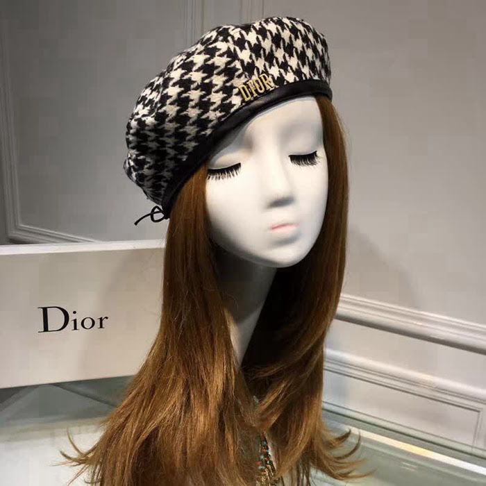 DIOR迪奧 經典款 燈芯絨千鳥格貝蕾帽 LLWJ7603