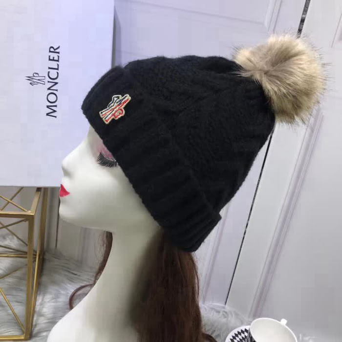 MONCIER蒙口 專櫃新品 原版高端羊毛+兔絨配狐狸毛球針織帽 LLWJ8582