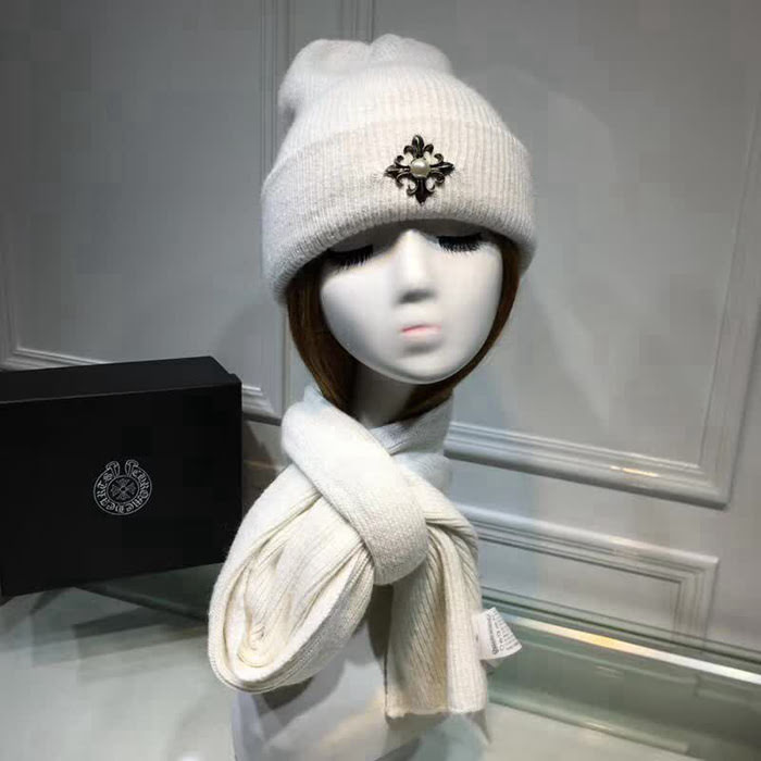 克羅心Chrome Hearts 2018早秋 情侶款加厚羊毛圍巾帽子套裝 男女同款 LLWJ8604