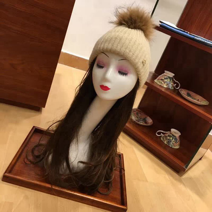 愛馬仕HERMES 秋冬新款 時尚爆款狐狸毛球羊絨帽 LLWJ8714
