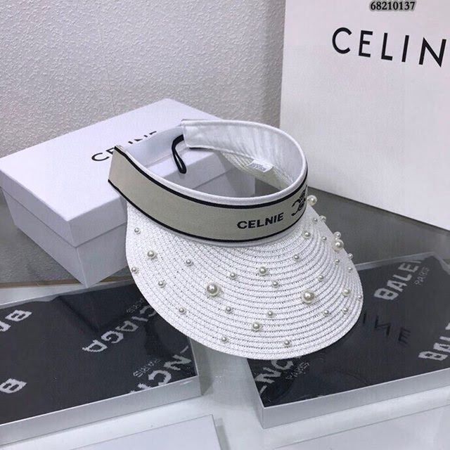 CELINE女士帽子 賽琳珍珠草帽空頂帽遮陽帽  mm1103