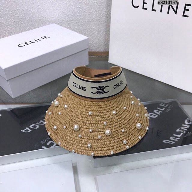 CELINE女士帽子 賽琳珍珠草帽空頂帽遮陽帽  mm1104