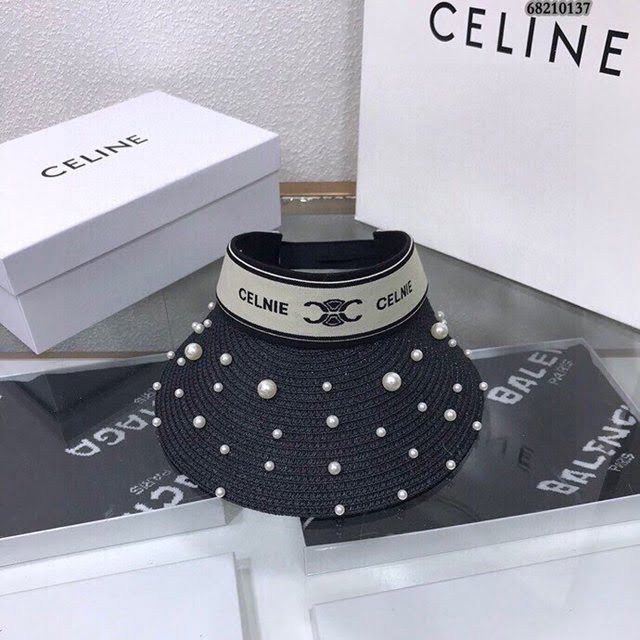 CELINE女士帽子 賽琳珍珠草帽空頂帽遮陽帽  mm1105