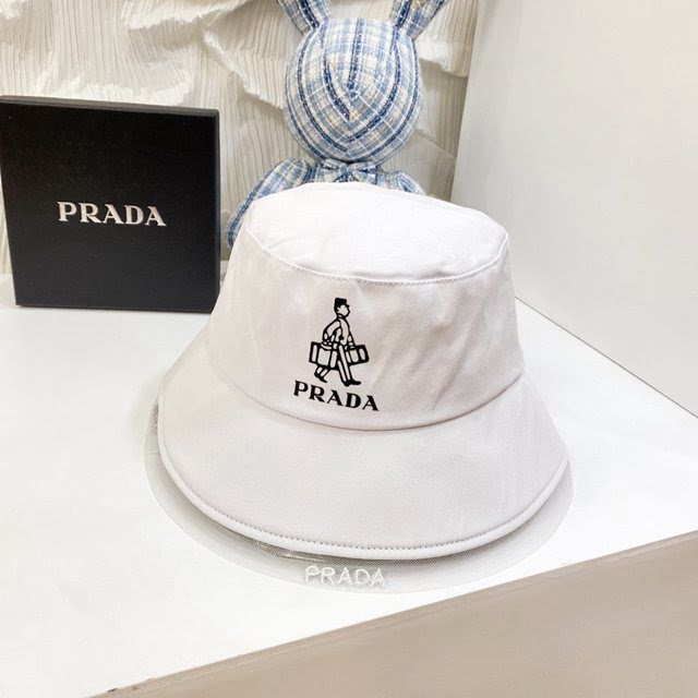 Prada女士帽子 普拉達網紗邊拼接材質漁夫帽遮陽帽  mm1194