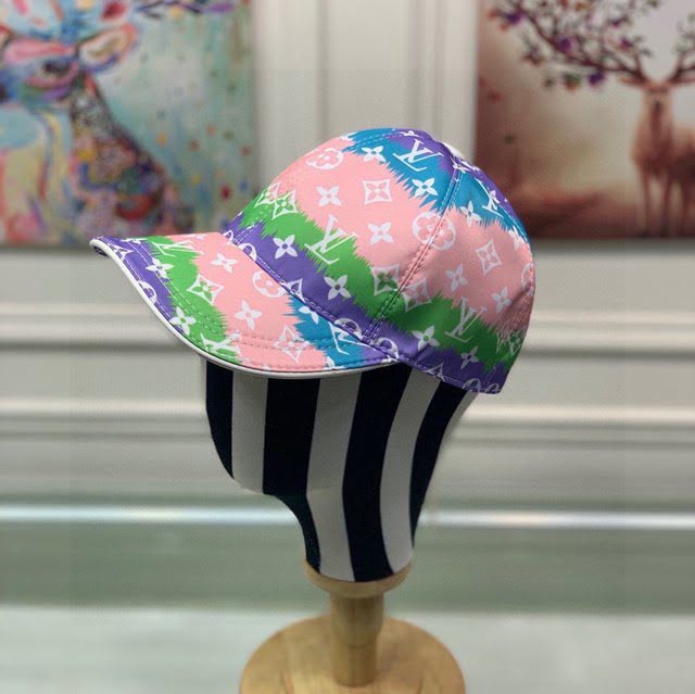 LV男女同款帽子 路易威登彩色漸變印花鴨舌帽棒球帽  mm1369