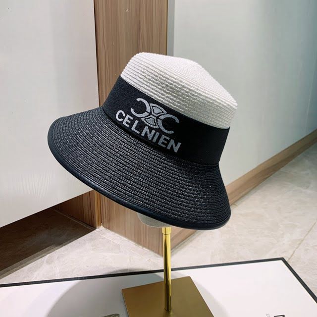 CELINE新品女士帽子 賽琳2021春秋新款拼色漁夫帽草帽  mm1382