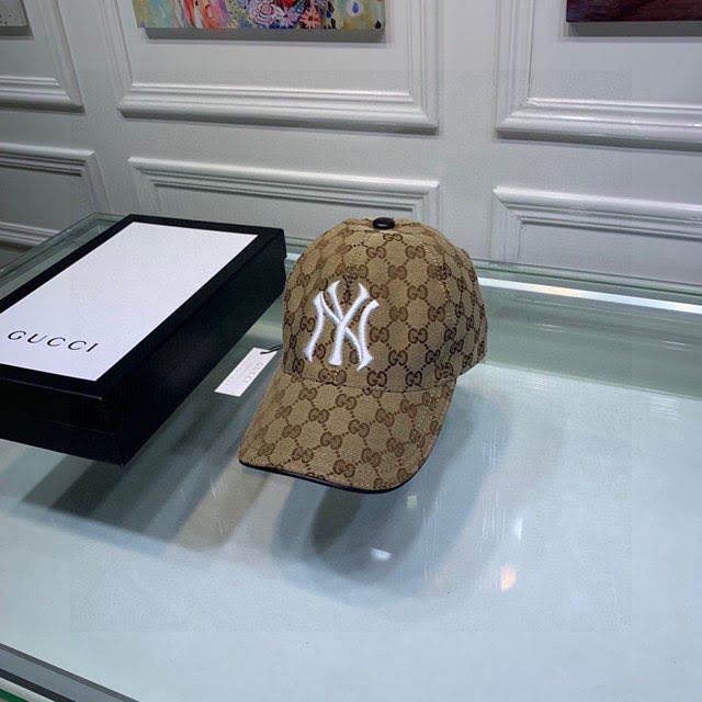 Gucci聯名NY帽子 古馳GG印花刺繡鴨舌帽棒球帽  mm1727