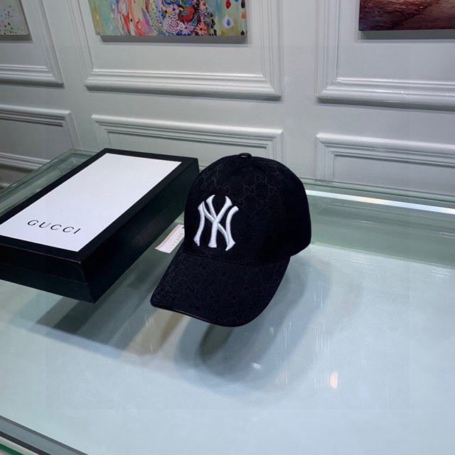Gucci聯名NY帽子 古馳GG印花刺繡鴨舌帽棒球帽  mm1728