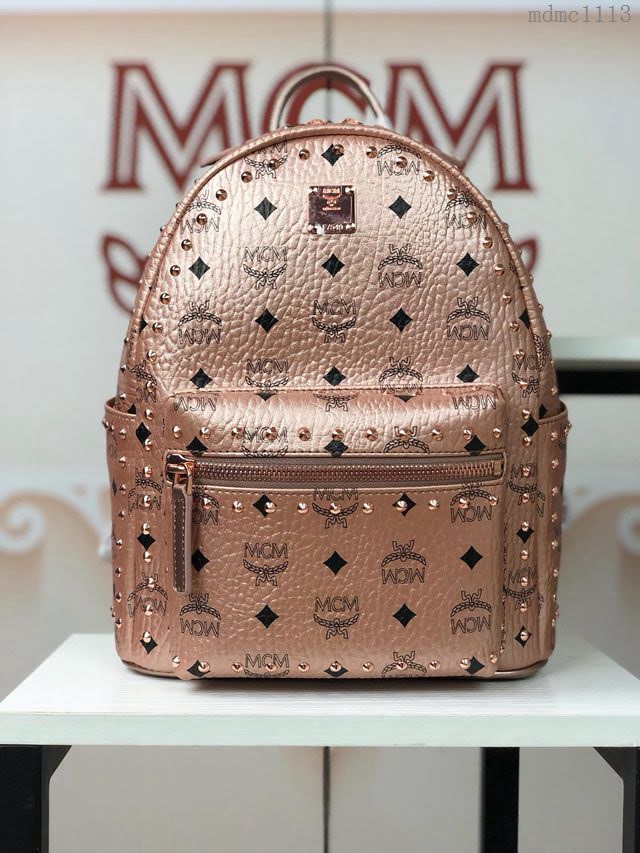 MCM雙肩包 原單 5917小號 香檳色 夏季新款 純手工定制版 MCM女後背包  mdmc1113