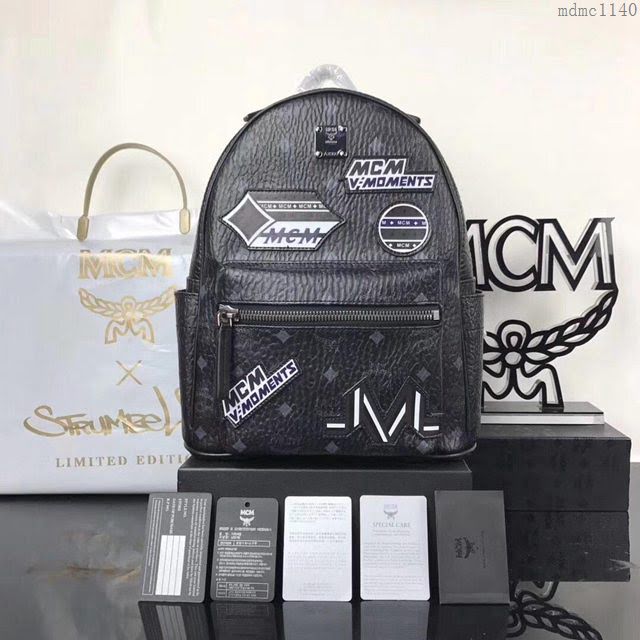 MCM雙肩背包 原單 小號5816 Victory Patch Stark雙肩包 Visetos塗層帆布 多彩貼花裝飾 MCM女後背包  mdmc1140