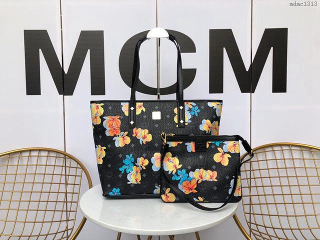 MCM女包 原單 Essential頂部拉鏈購物包 花卉圖案 MCM手提袋 MCM女單肩包  mdmc1313
